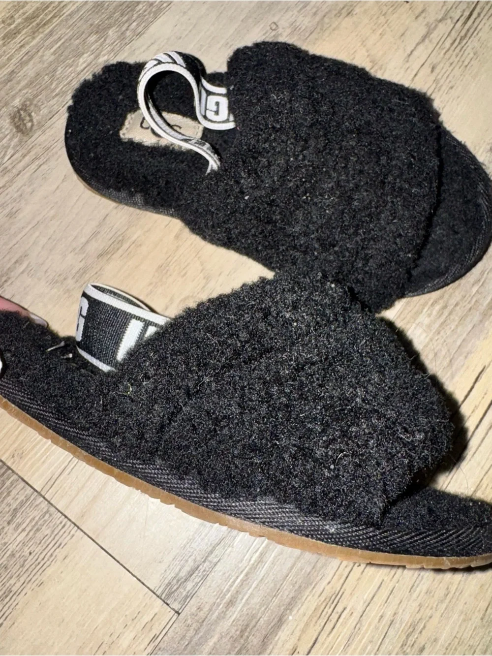 UGG Kids Black Fuzzy Slingback Clog Slippers